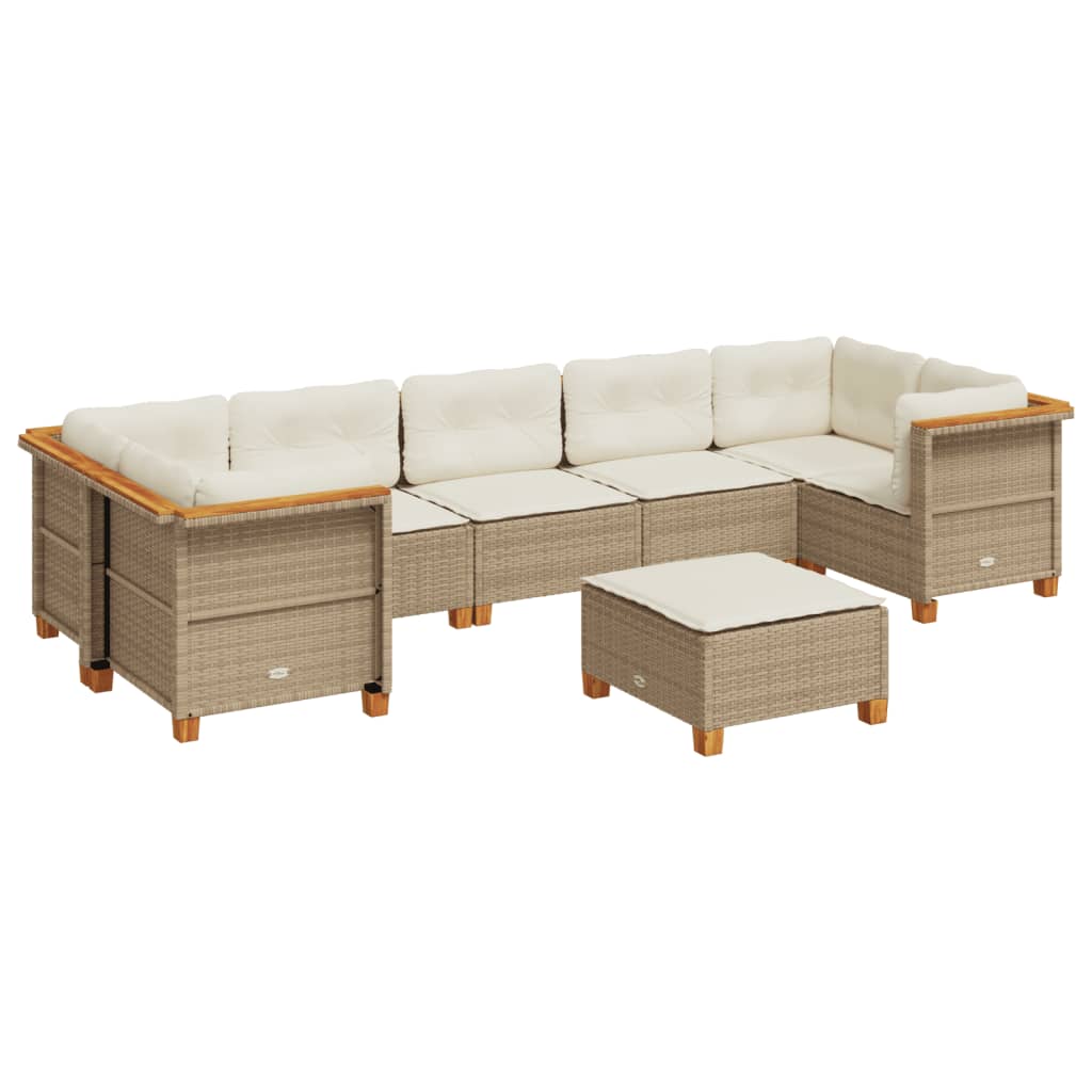 Set Divano da Giardino 8 pz con Cuscini Beige in Polyrattan