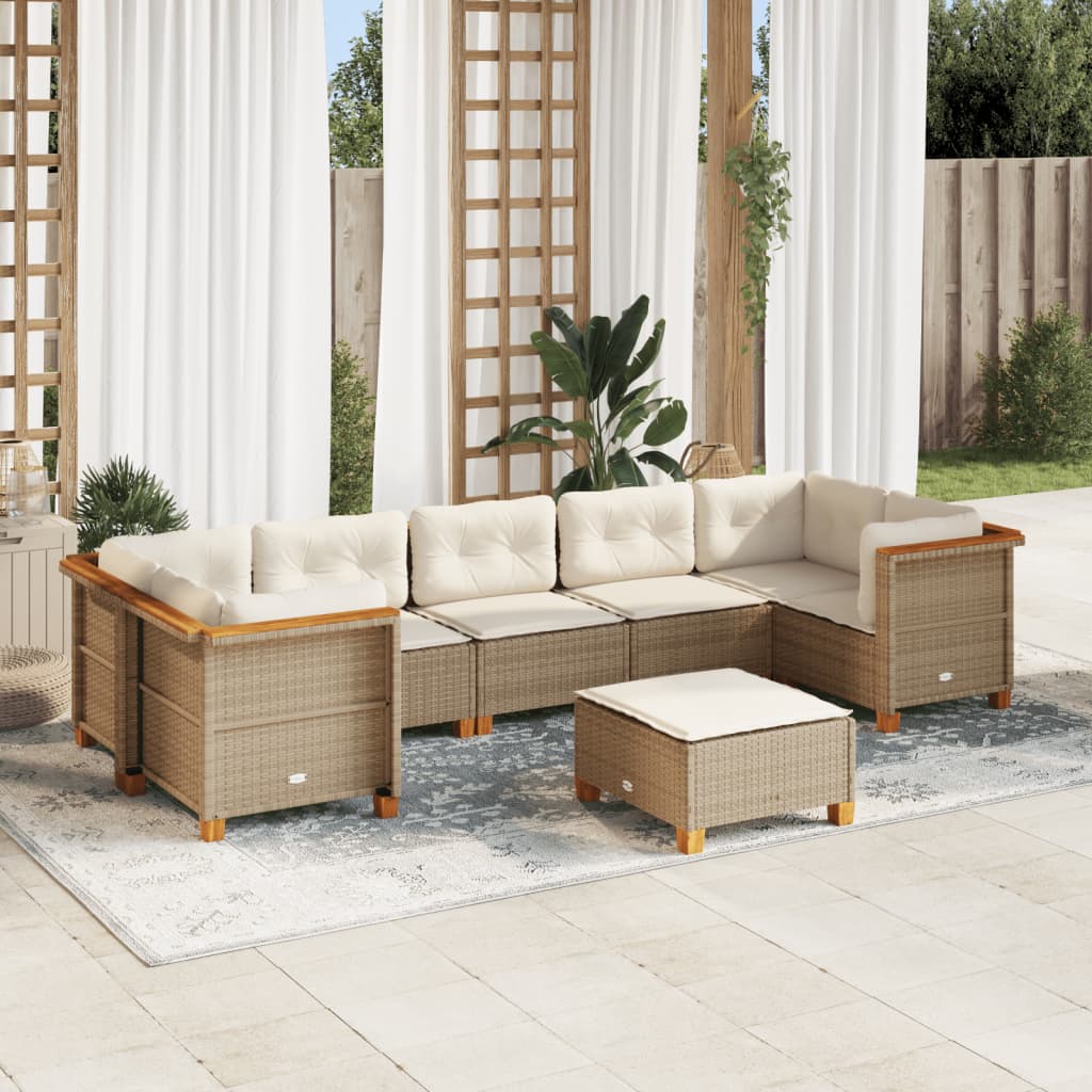 Set Divano da Giardino 8 pz con Cuscini Beige in Polyrattan