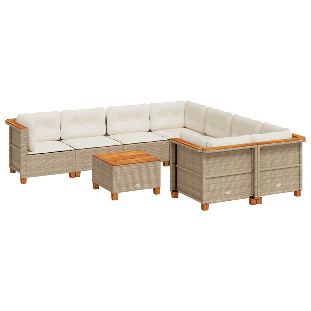 Set Divano da Giardino 9 pz con Cuscini Beige in Polyrattan