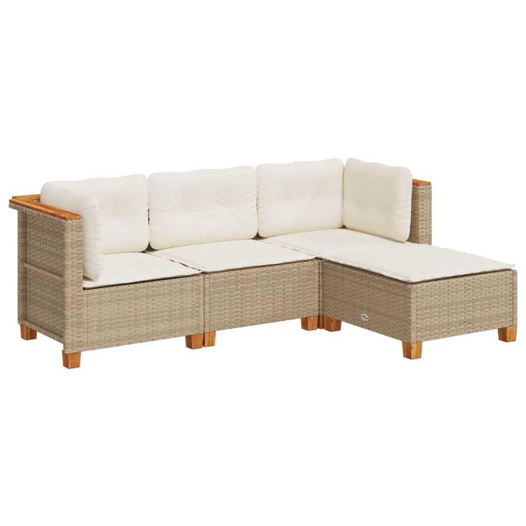 Set Divano da Giardino 4 pz con Cuscini Beige in Polyrattan