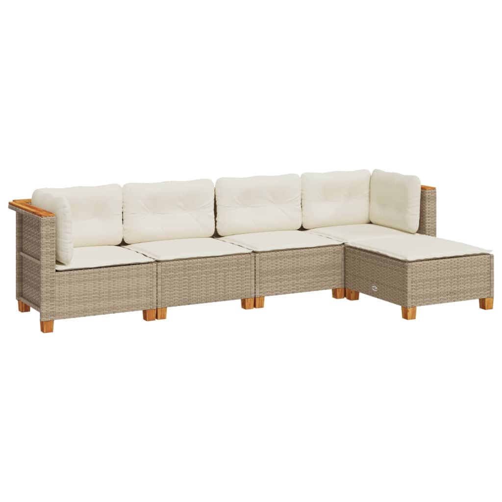 Set Divano da Giardino 5 pz con Cuscini Beige in Polyrattan