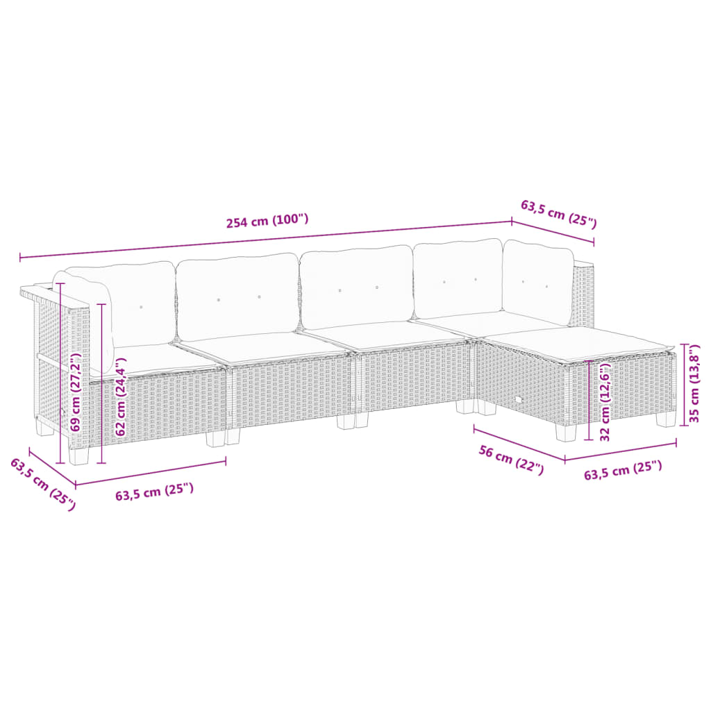 Set Divano da Giardino 5 pz con Cuscini Beige in Polyrattan