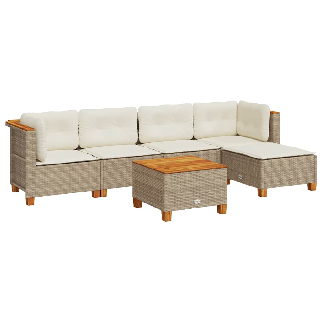 Set Divano da Giardino 6 pz con Cuscini Beige in Polyrattan