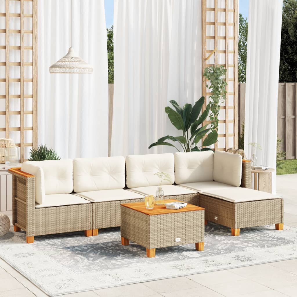 Set Divano da Giardino 6 pz con Cuscini Beige in Polyrattan