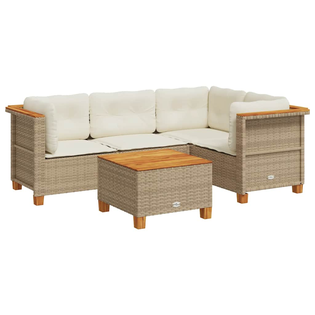 Set Divano da Giardino 5 pz con Cuscini Beige in Polyrattan