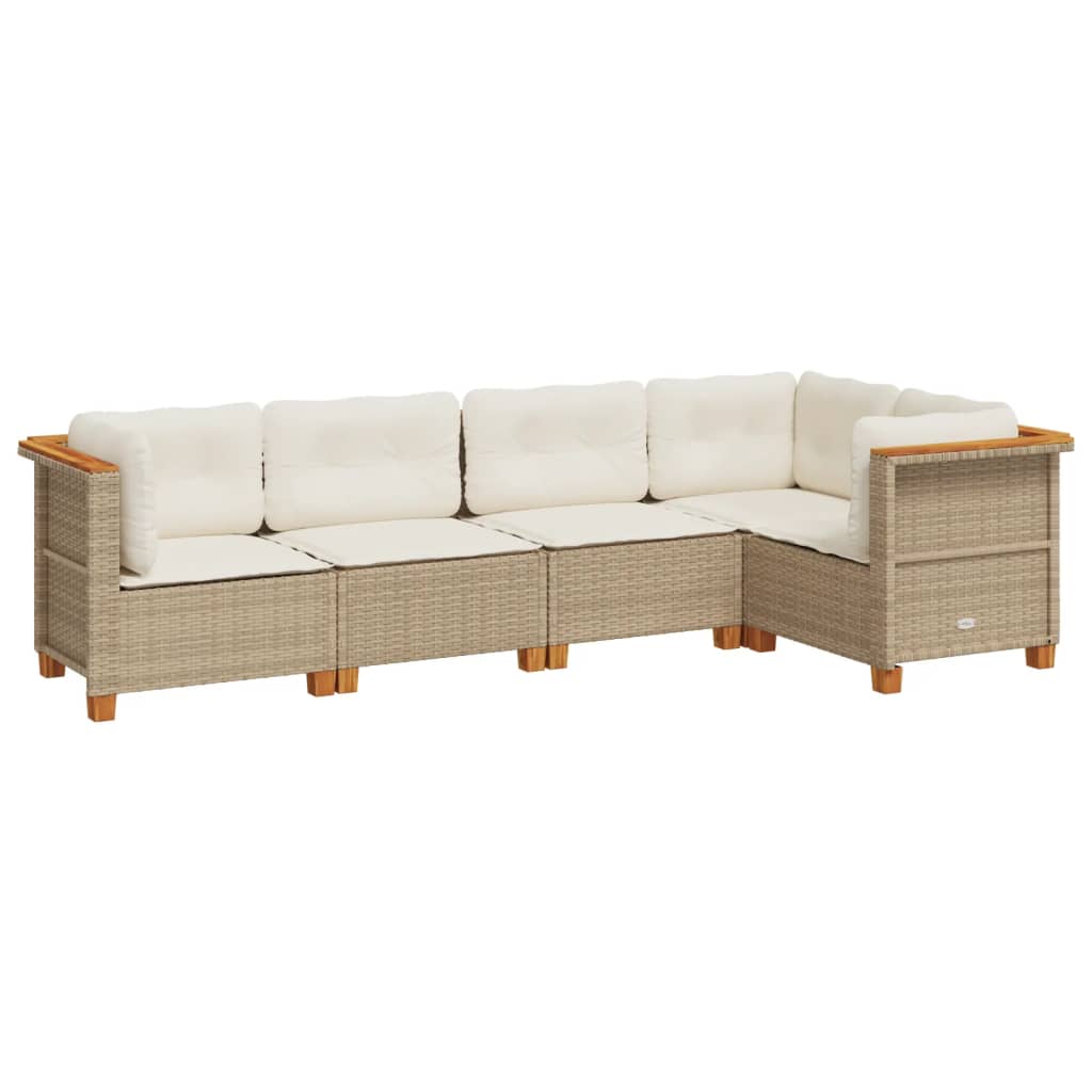 Set Divano da Giardino 5 pz con Cuscini Beige in Polyrattan