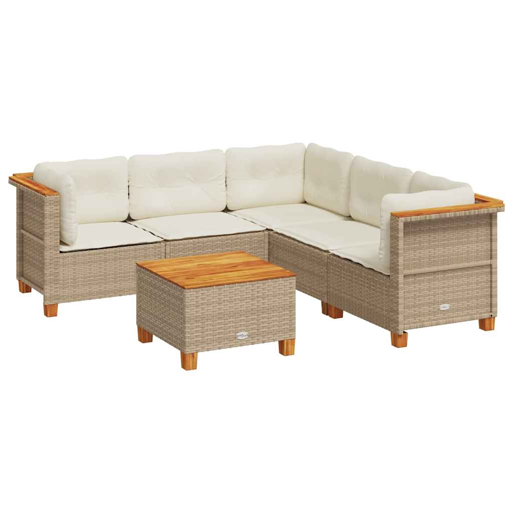 Set Divano da Giardino 6 pz con Cuscini Beige in Polyrattan