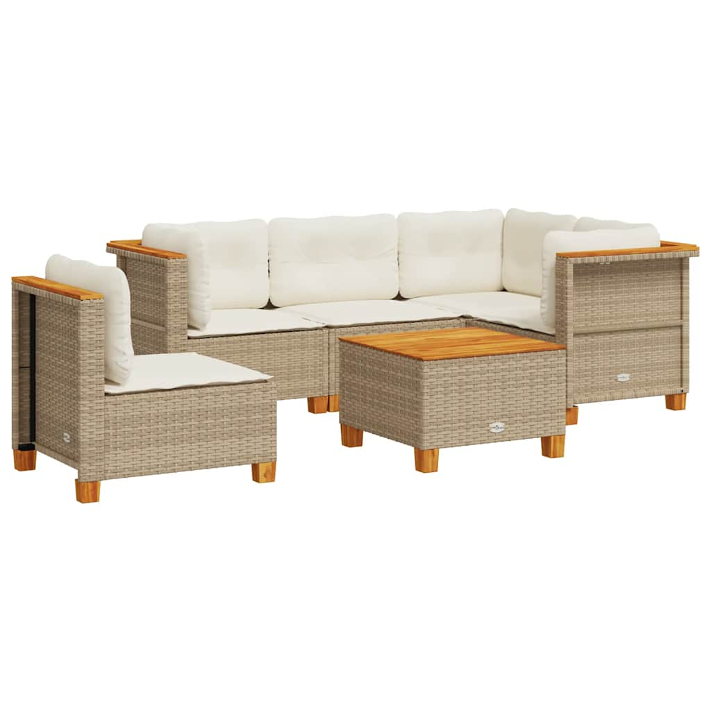 Set Divano da Giardino 6 pz con Cuscini Beige in Polyrattan