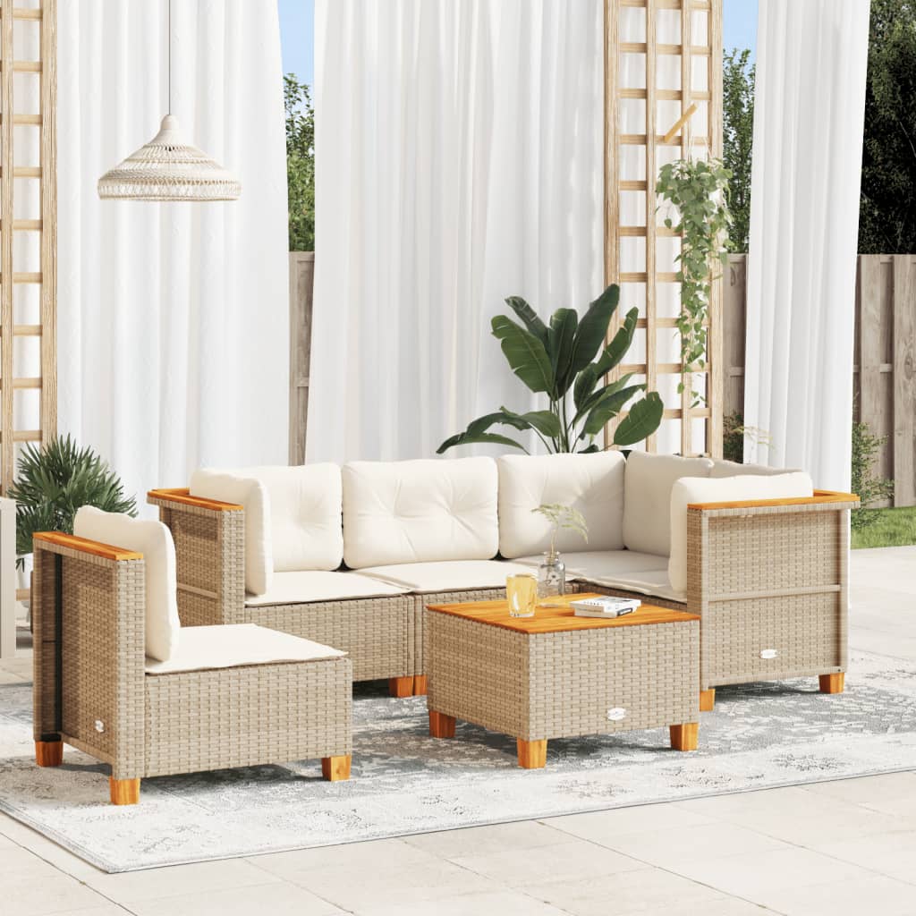 Set Divano da Giardino 6 pz con Cuscini Beige in Polyrattan