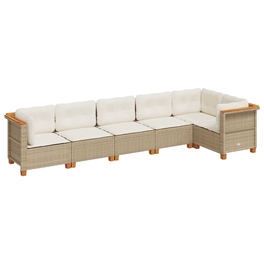 Set Divano da Giardino 6 pz con Cuscini Beige in Polyrattan