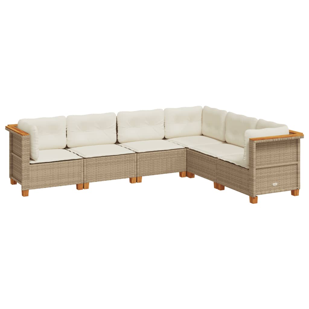 Set Divano da Giardino 6 pz con Cuscini Beige in Polyrattan