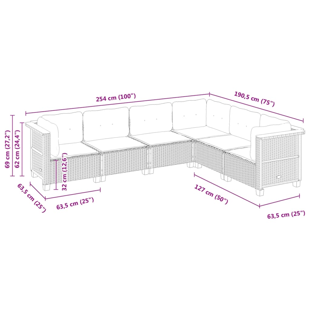 Set Divano da Giardino 6 pz con Cuscini Beige in Polyrattan