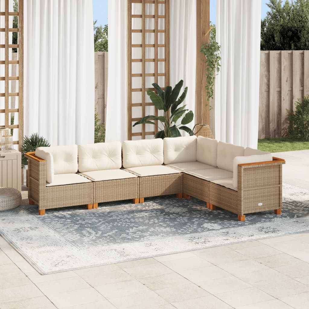 Set Divano da Giardino 6 pz con Cuscini Beige in Polyrattan