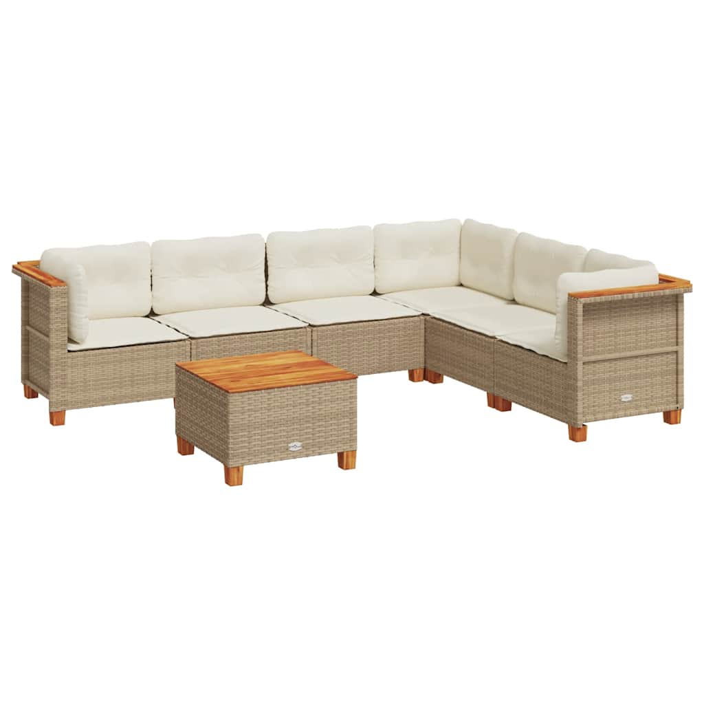 Set Divani da Giardino 7 pz con Cuscini Beige in Polyrattan