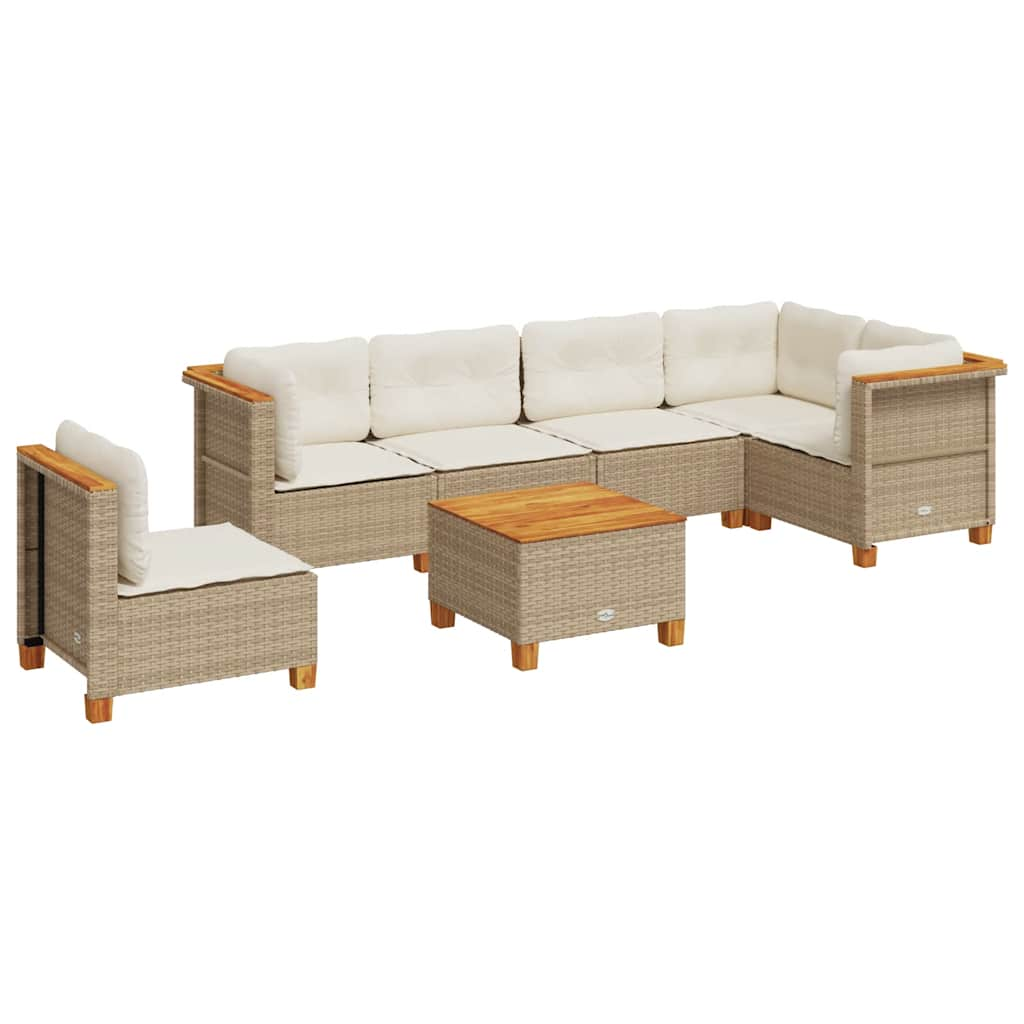 Set Divani da Giardino 7 pz con Cuscini Beige in Polyrattan