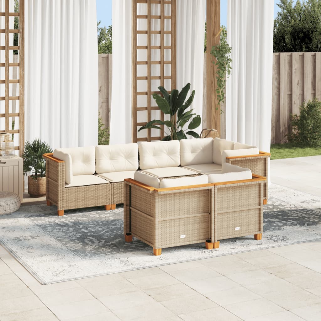 Set Divani da Giardino 7 pz con Cuscini Beige in Polyrattan