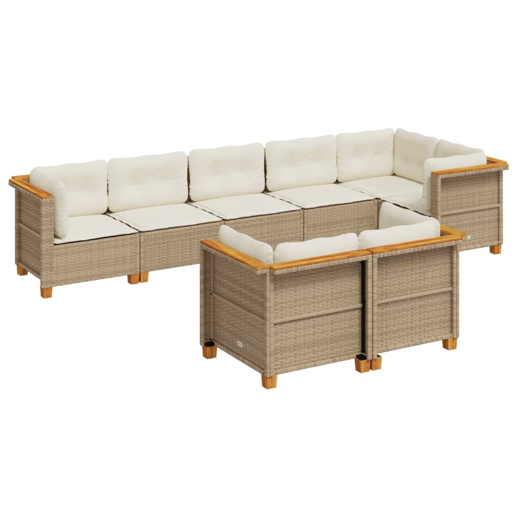 Set Divano da Giardino 8 pz con Cuscini Beige in Polyrattan