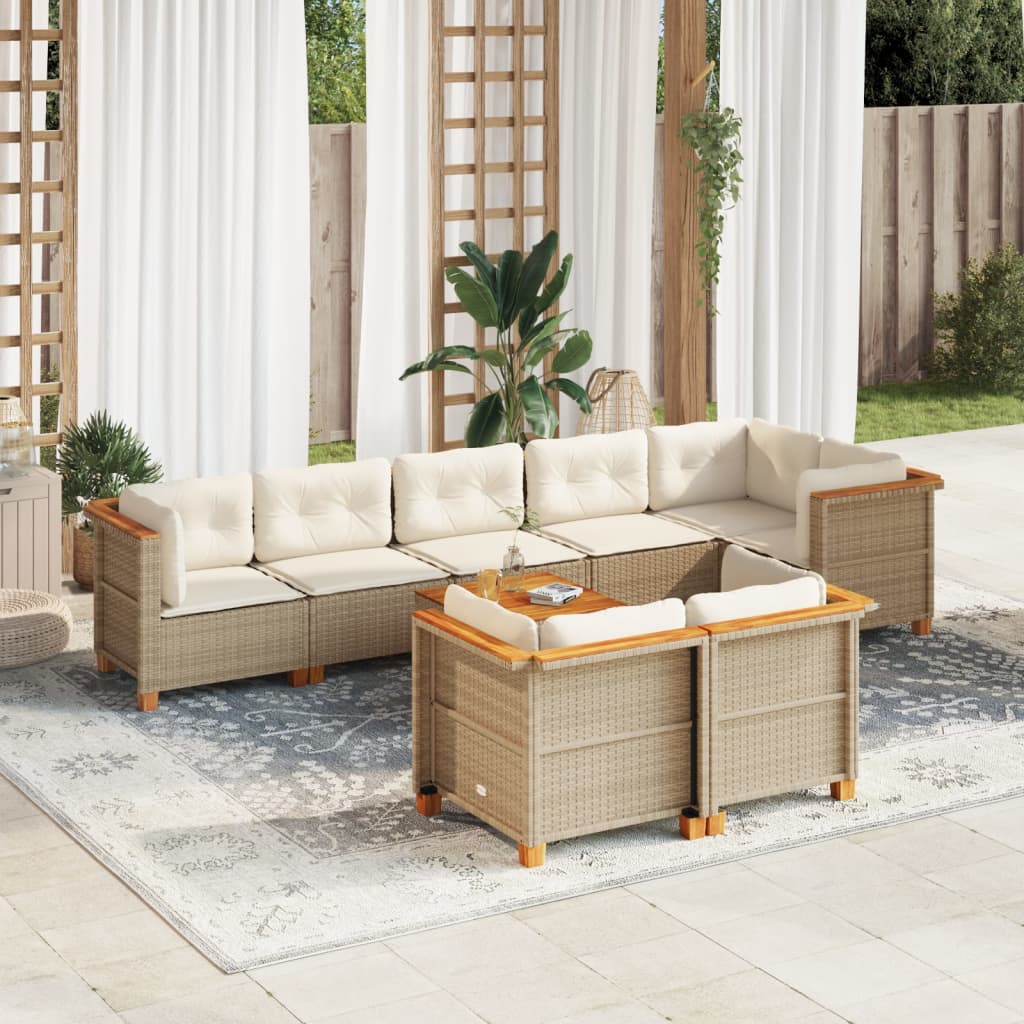 Set Divano da Giardino 9 pz con Cuscini Beige in Polyrattan