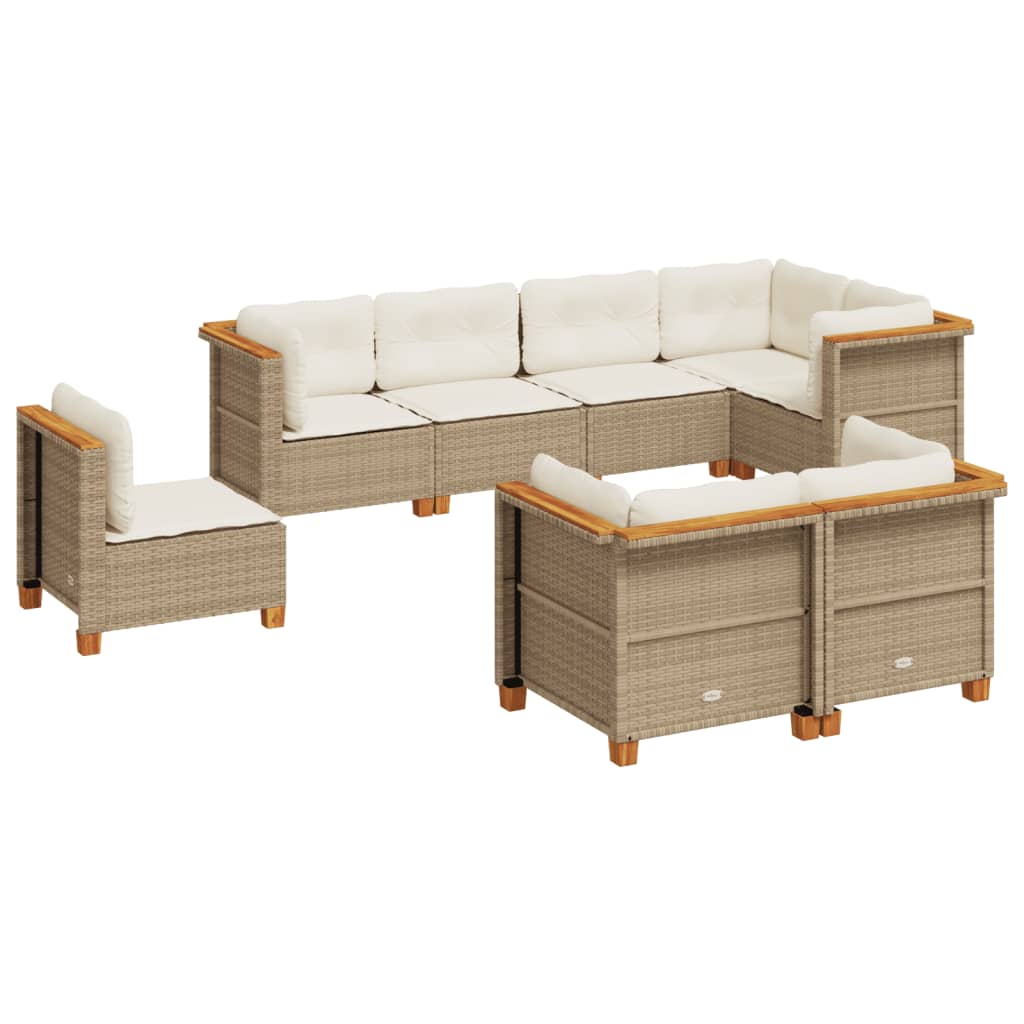 Set Divano da Giardino 8 pz con Cuscini Beige in Polyrattan