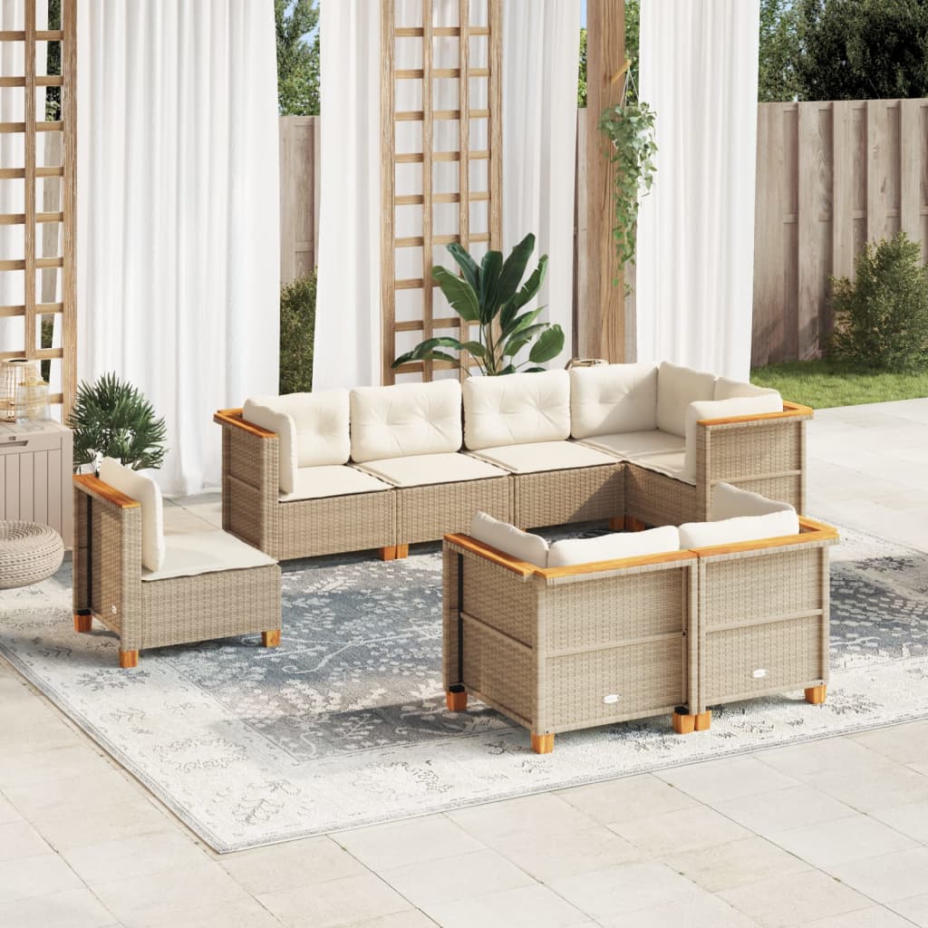 Set Divano da Giardino 8 pz con Cuscini Beige in Polyrattan