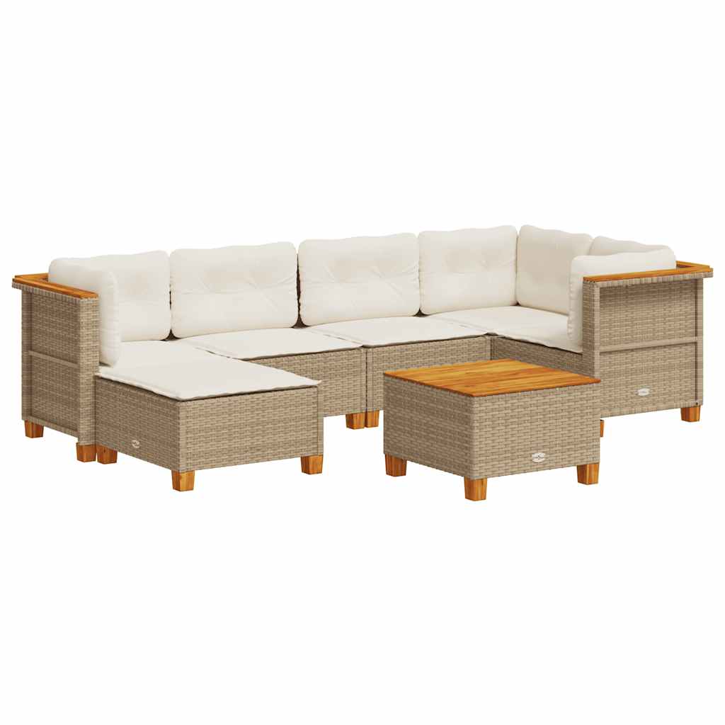 Set Divani da Giardino 7 pz con Cuscini Beige in Polyrattan