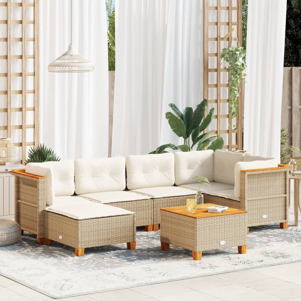 Set Divani da Giardino 7 pz con Cuscini Beige in Polyrattan