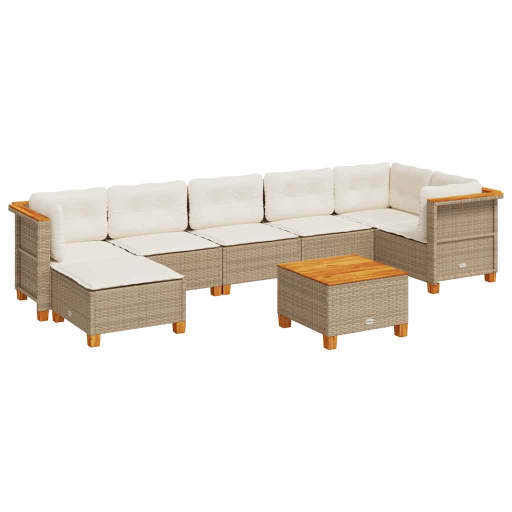 Set Divano da Giardino 8 pz con Cuscini Beige in Polyrattan