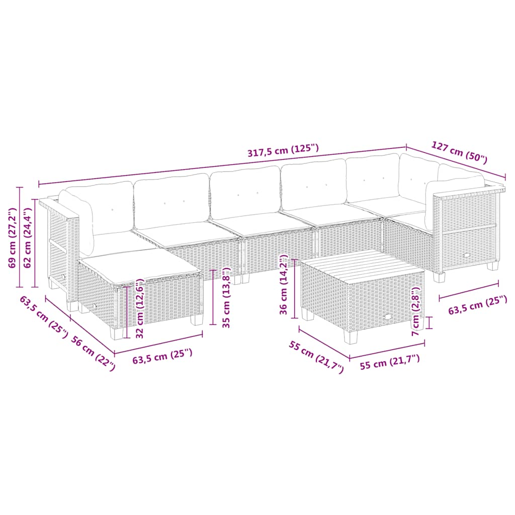 Set Divano da Giardino 8 pz con Cuscini Beige in Polyrattan