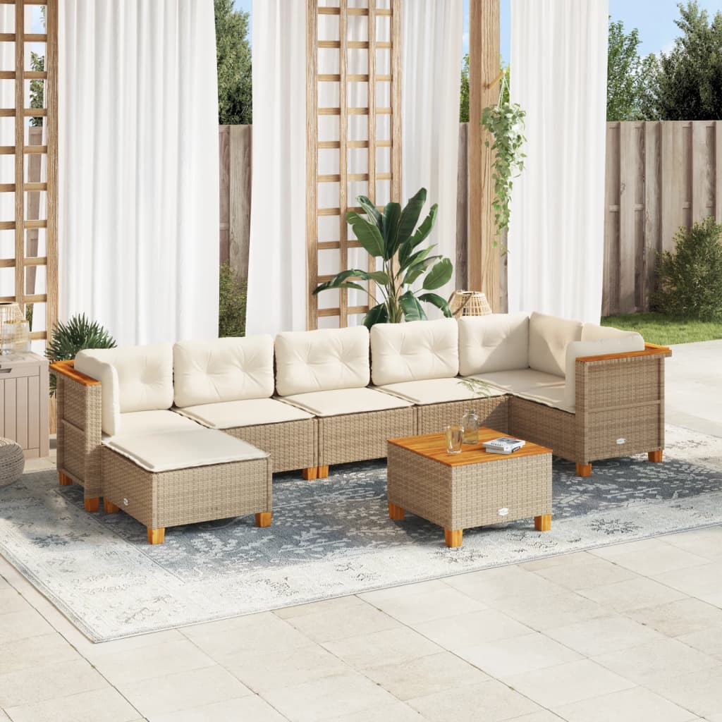 Set Divano da Giardino 8 pz con Cuscini Beige in Polyrattan