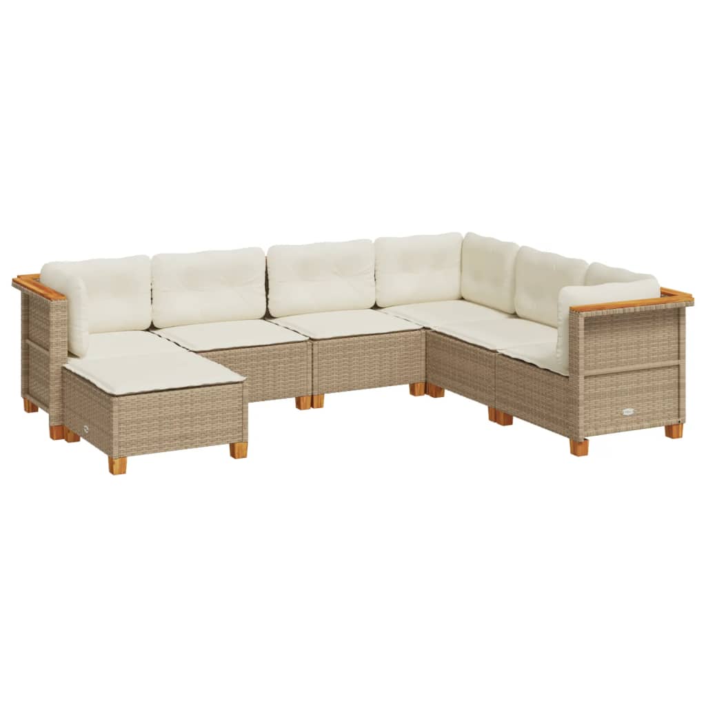 Set Divani da Giardino 7 pz con Cuscini Beige in Polyrattan