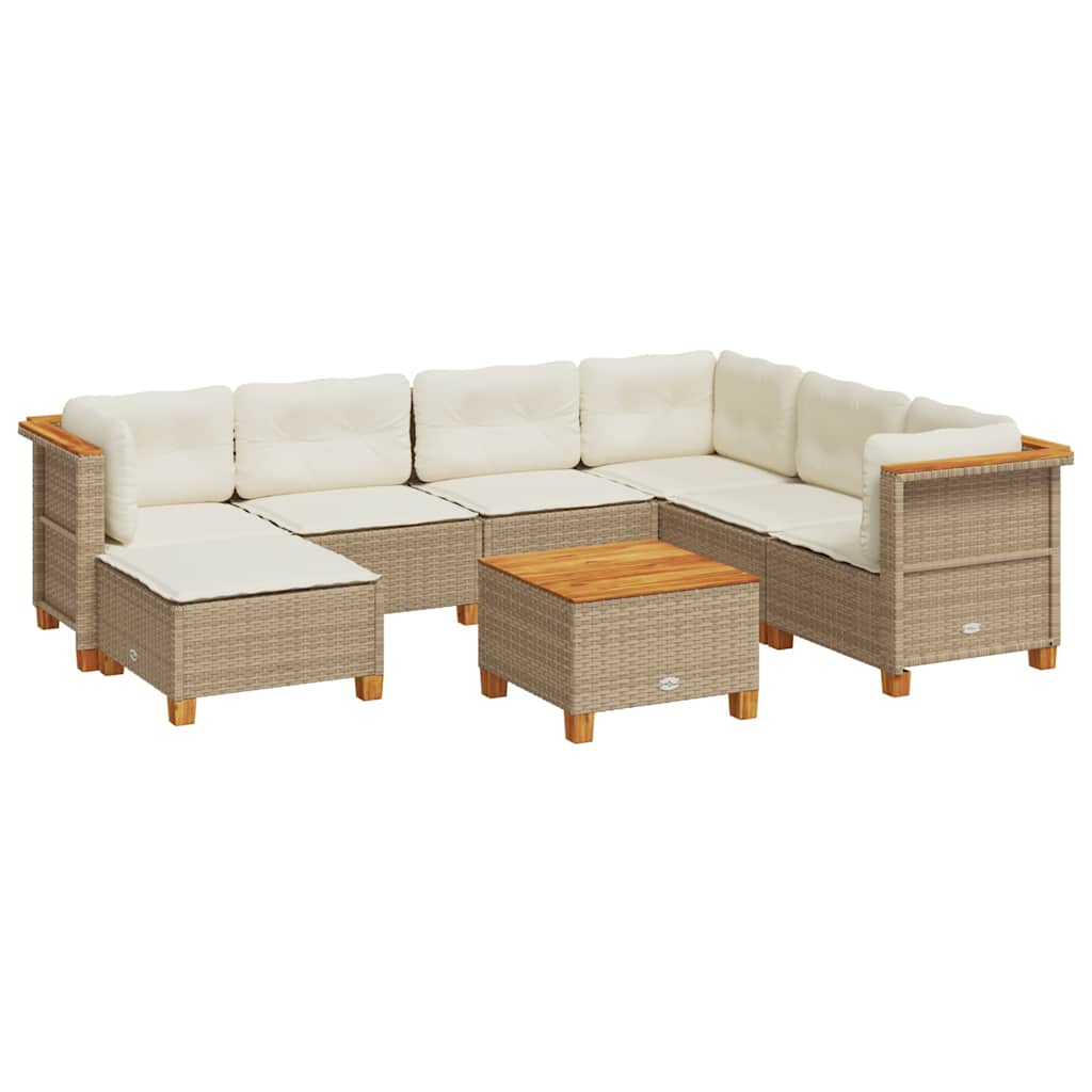 Set Divano da Giardino 8 pz con Cuscini Beige in Polyrattan