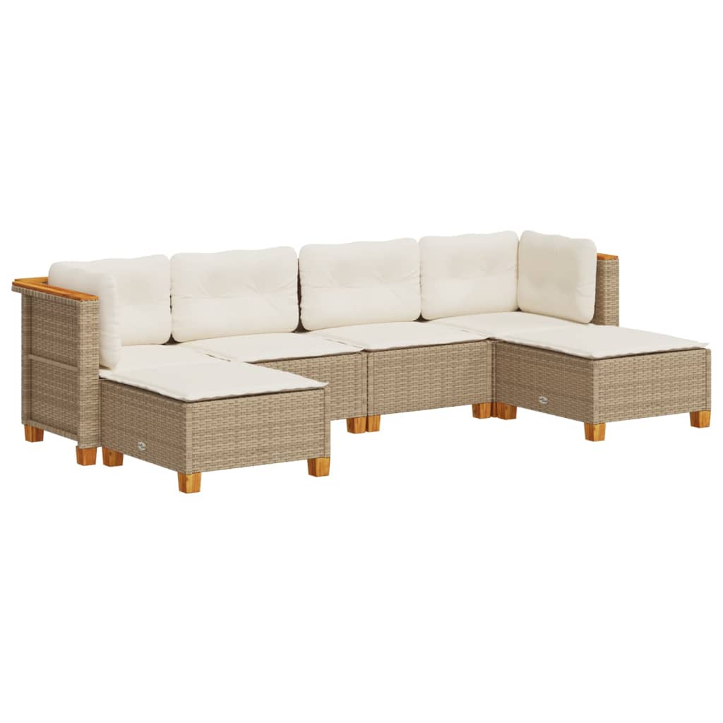 Set Divano da Giardino 6 pz con Cuscini Beige in Polyrattan