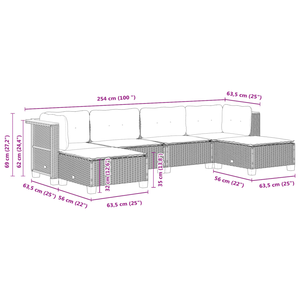 Set Divano da Giardino 6 pz con Cuscini Beige in Polyrattan