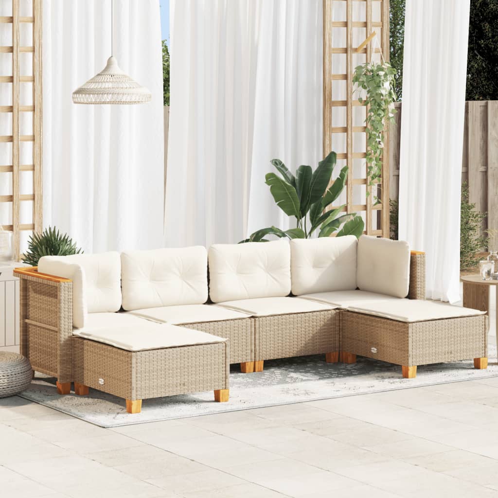 Set Divano da Giardino 6 pz con Cuscini Beige in Polyrattan