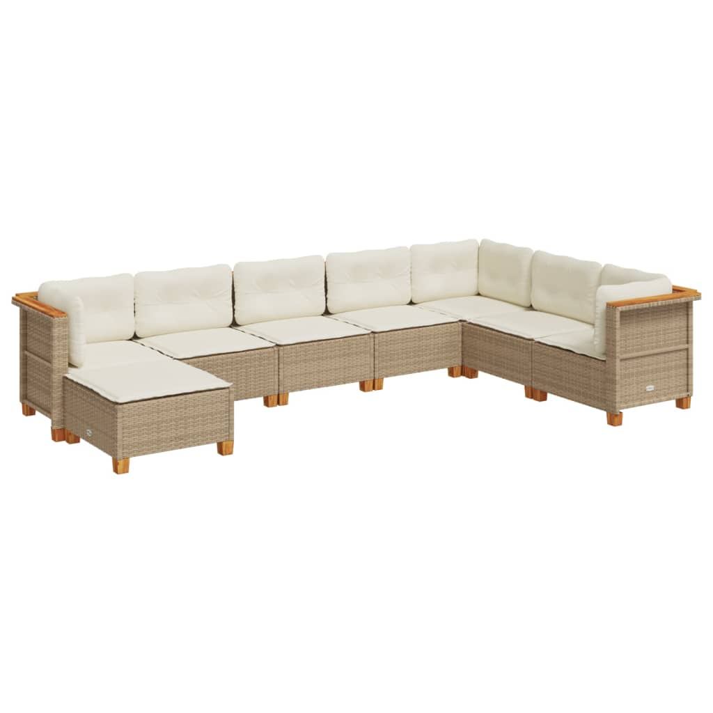 Set Divano da Giardino 8 pz con Cuscini Beige in Polyrattan