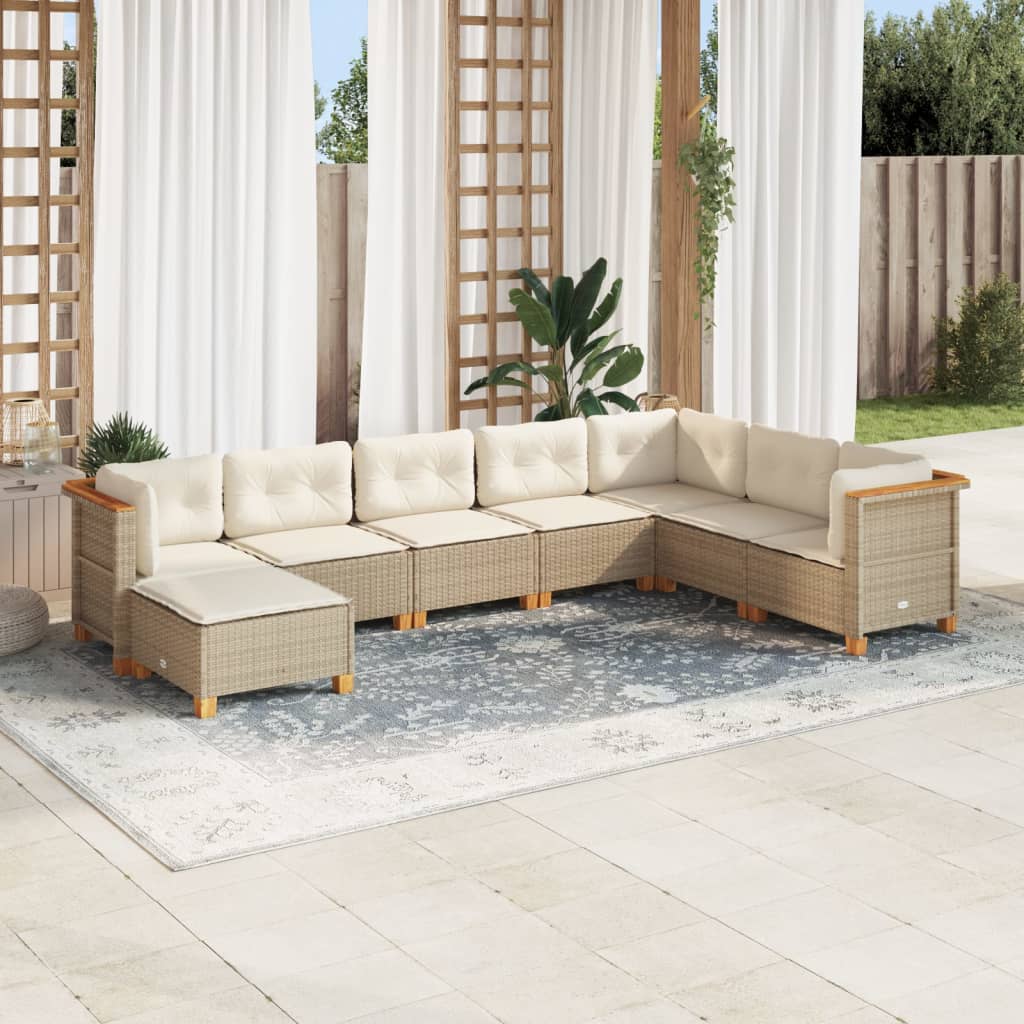 Set Divano da Giardino 8 pz con Cuscini Beige in Polyrattan