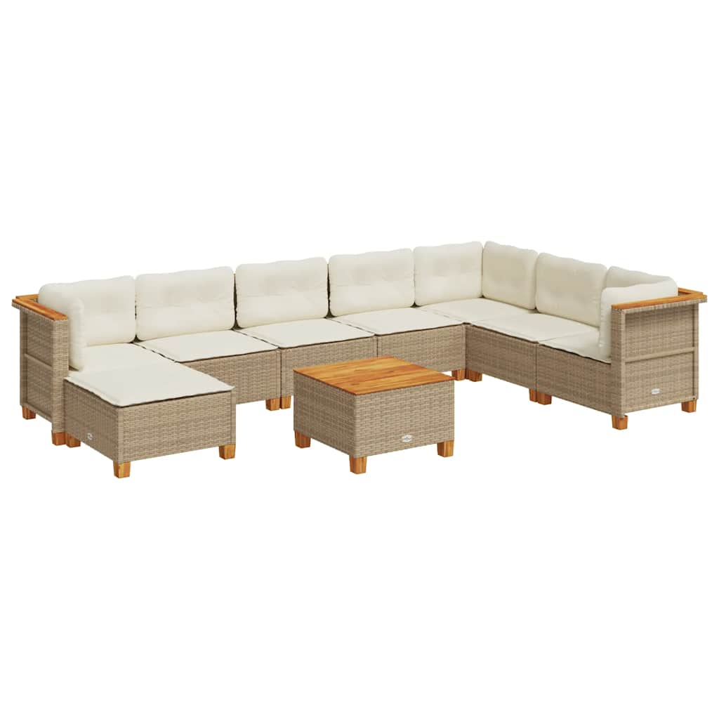 Set Divano da Giardino 9 pz con Cuscini Beige in Polyrattan