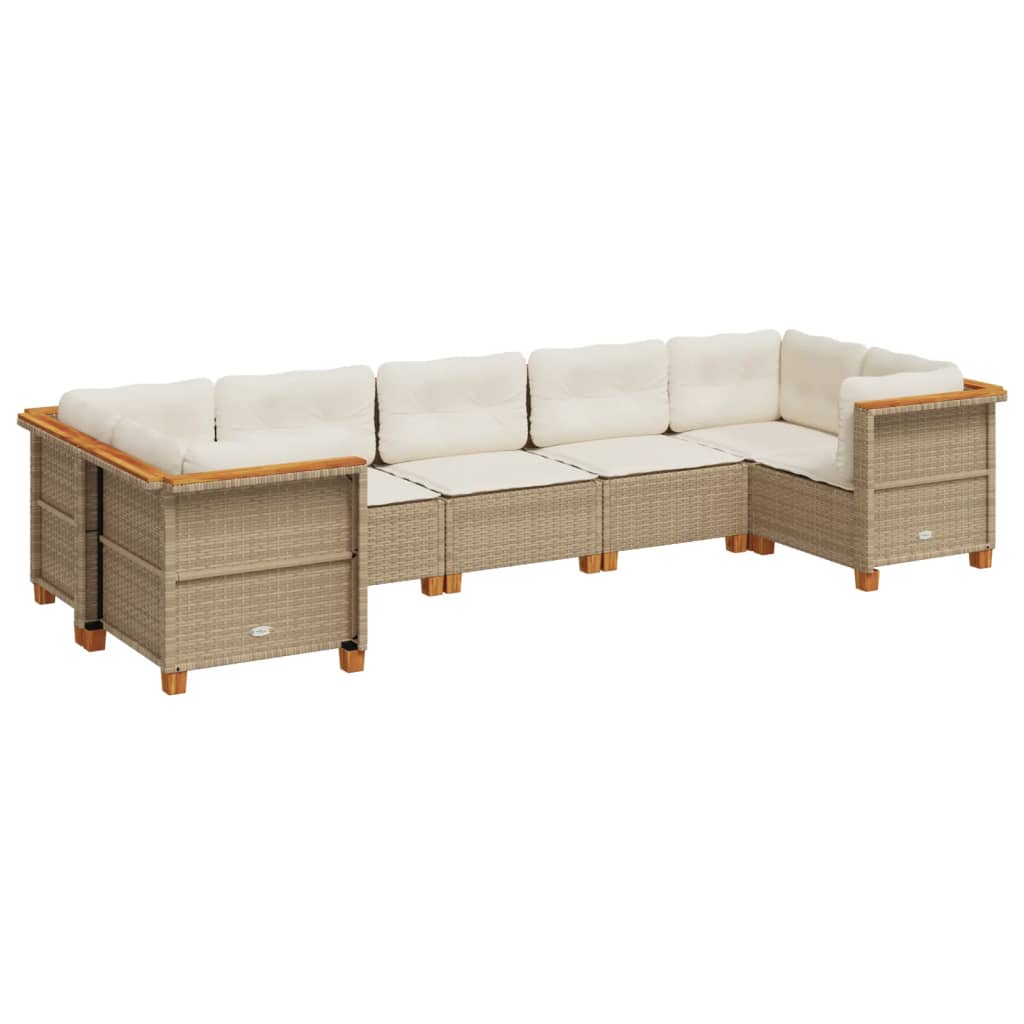 Set Divani da Giardino 7 pz con Cuscini Beige in Polyrattan