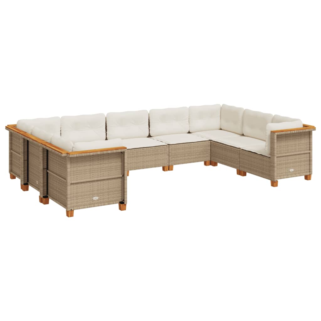 Set Divano da Giardino 9 pz con Cuscini Beige in Polyrattan