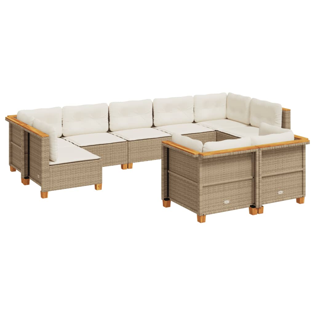 Set Divano da Giardino 9 pz con Cuscini Beige in Polyrattan