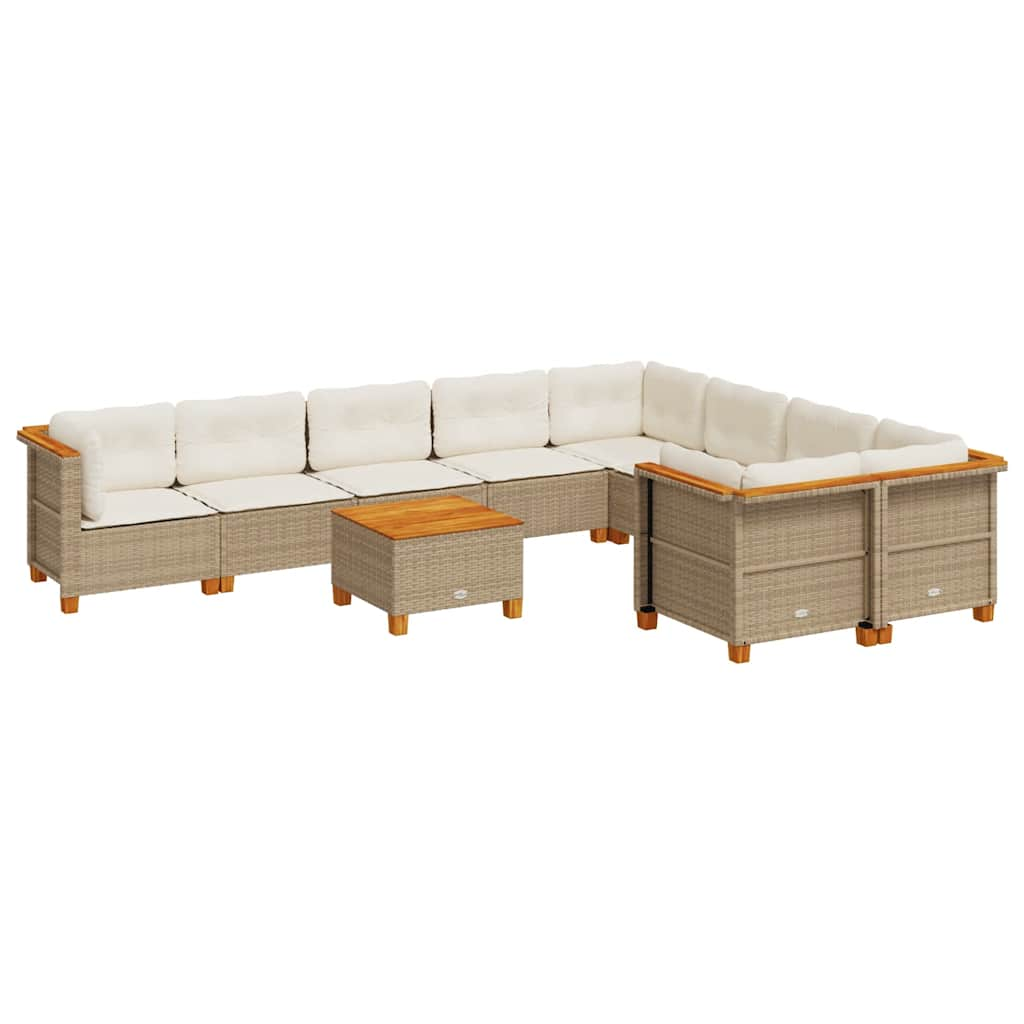 Set Divano da Giardino 10 pz con Cuscini Beige in Polyrattan