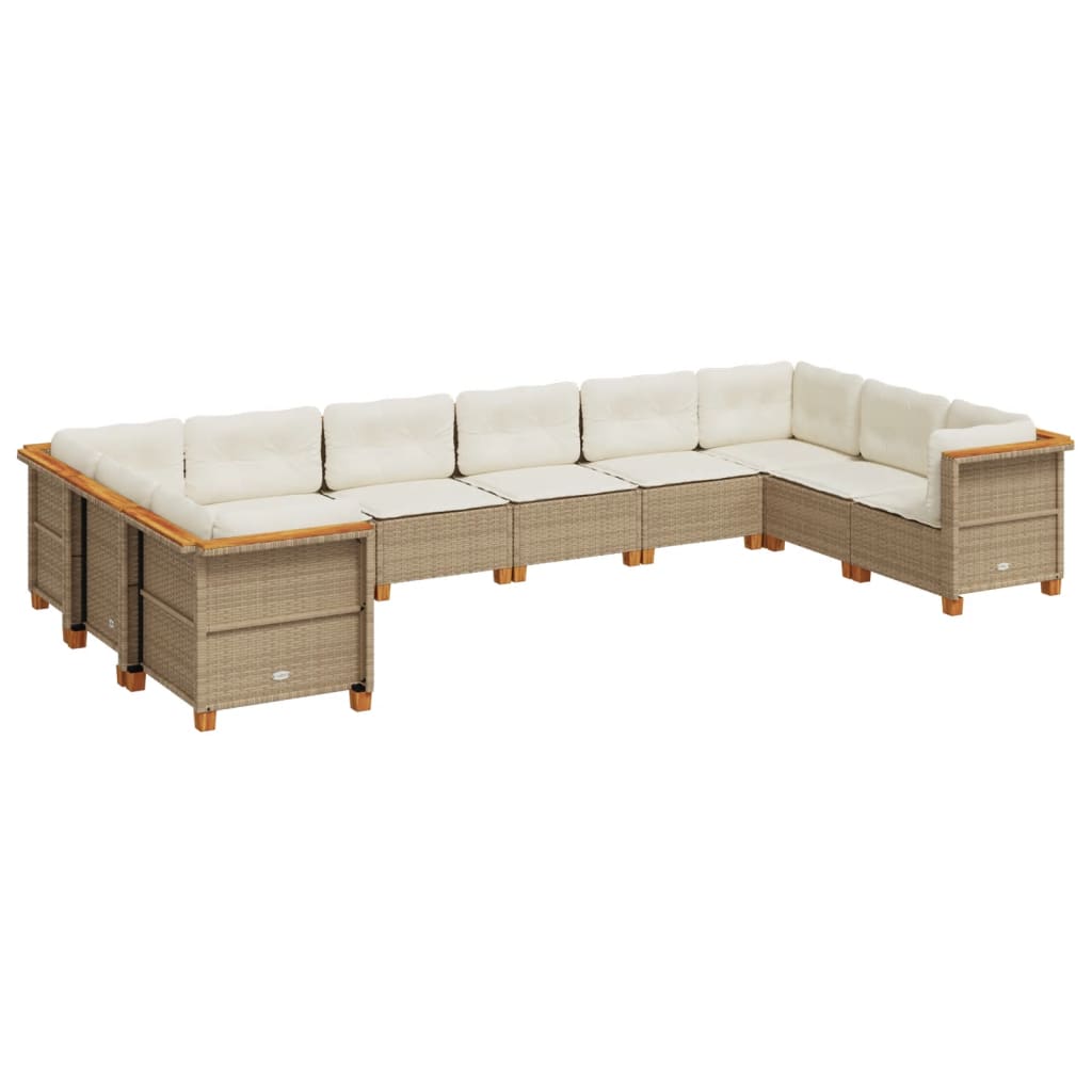 Set Divano da Giardino 10 pz con Cuscini Beige in Polyrattan