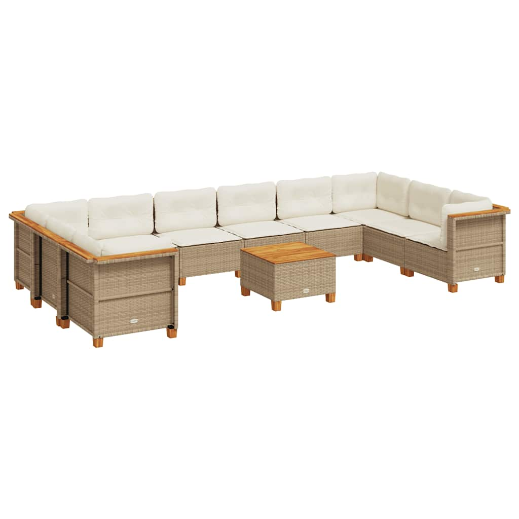 Set Divani da Giardino 11 pz con Cuscini Beige in Polyrattan