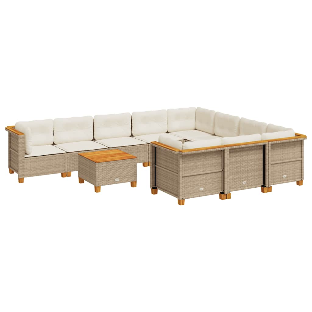 Set Divani da Giardino 11 pz con Cuscini Beige in Polyrattan