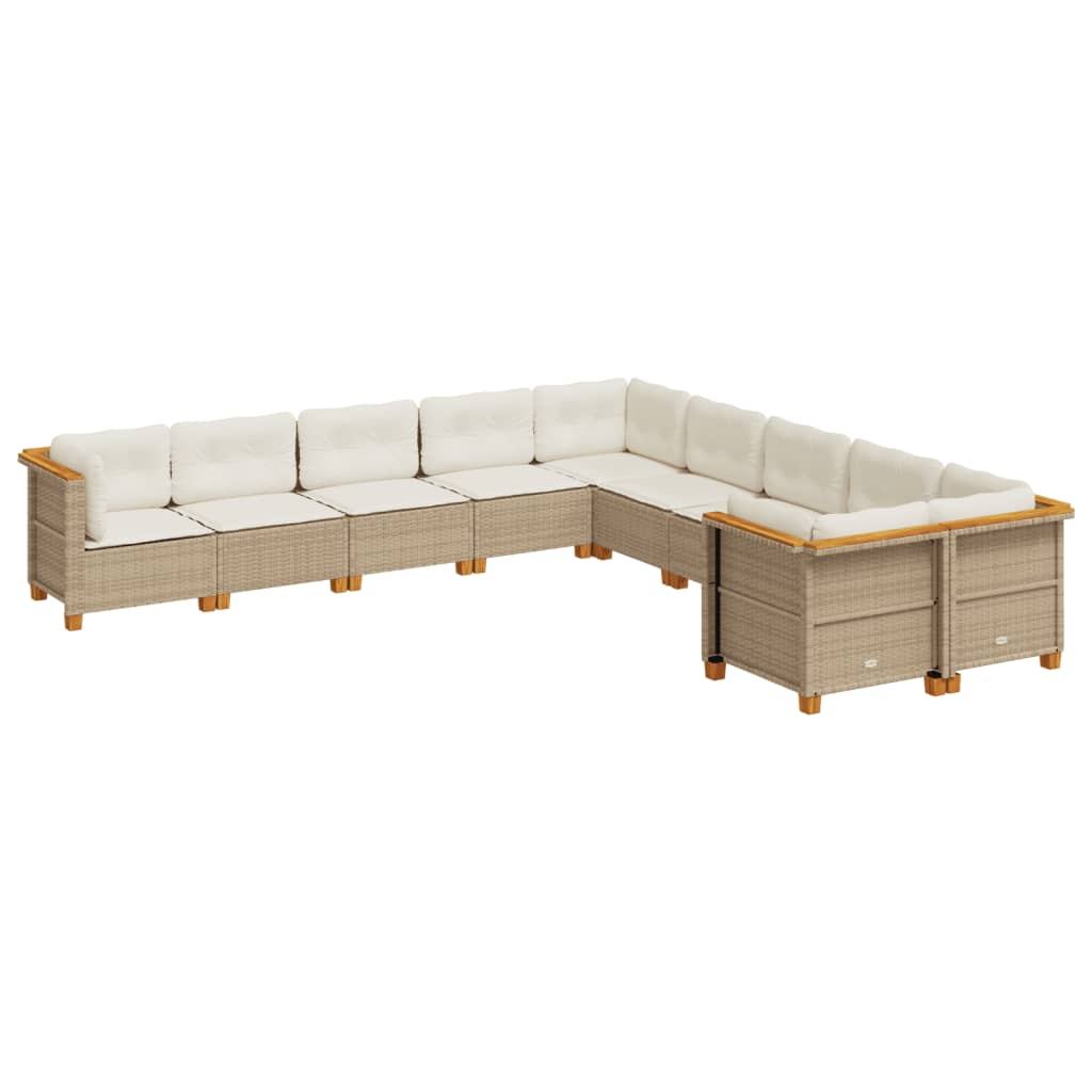 Set Divano da Giardino 10 pz con Cuscini Beige in Polyrattan