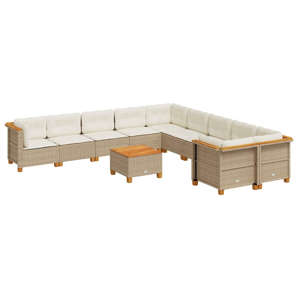 Set Divani da Giardino 11 pz con Cuscini Beige in Polyrattan