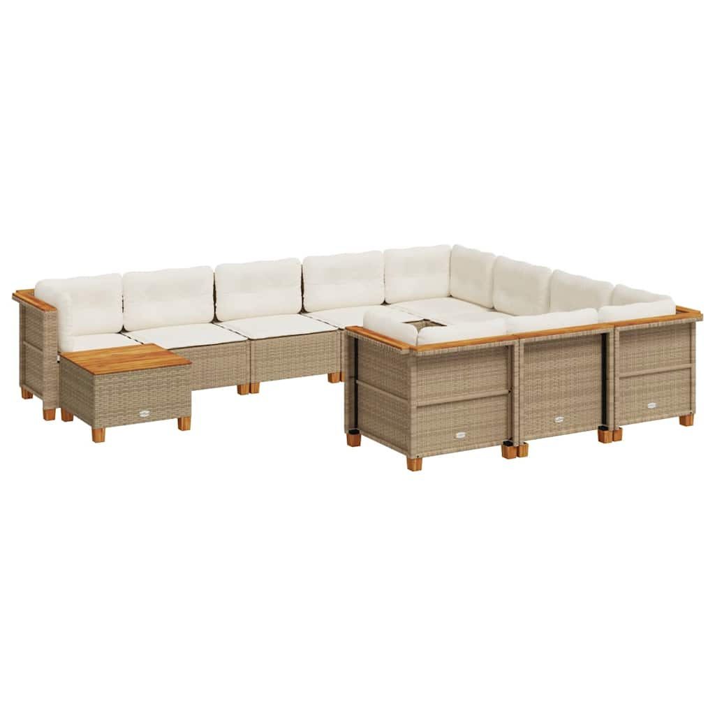 Set Divani da Giardino 11 pz con Cuscini Beige in Polyrattan