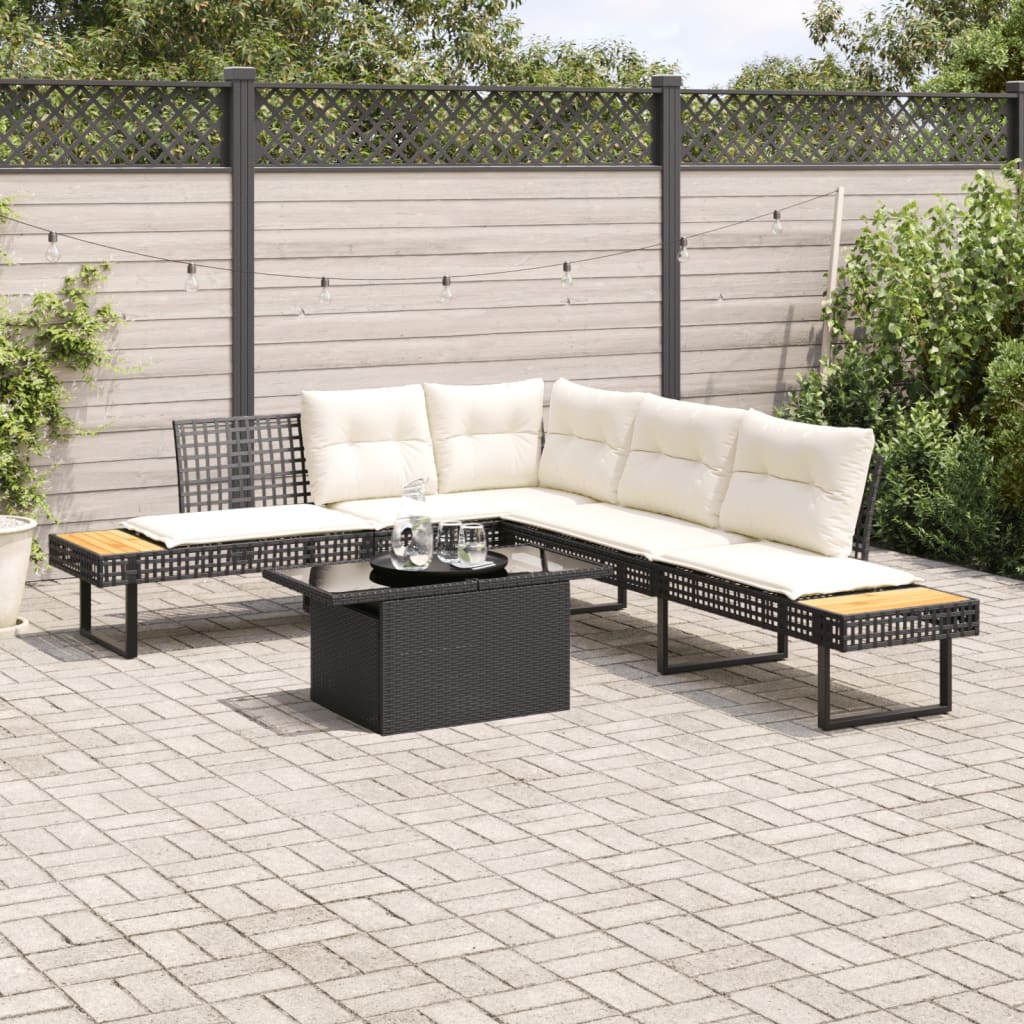 Set Divani da Giardino 2 pz con Cuscini Nero Polyrattan e Vetro