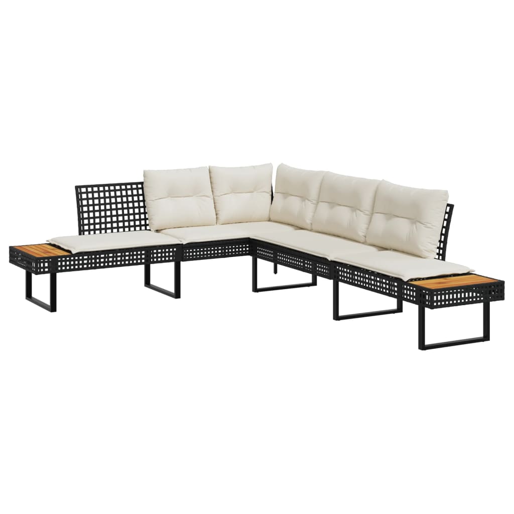 Set Divani da Giardino 2 pz con Cuscini Nero Polyrattan e Vetro