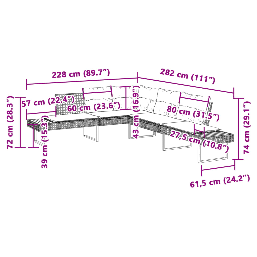 Set Divani da Giardino 2 pz con Cuscini Nero Polyrattan e Vetro